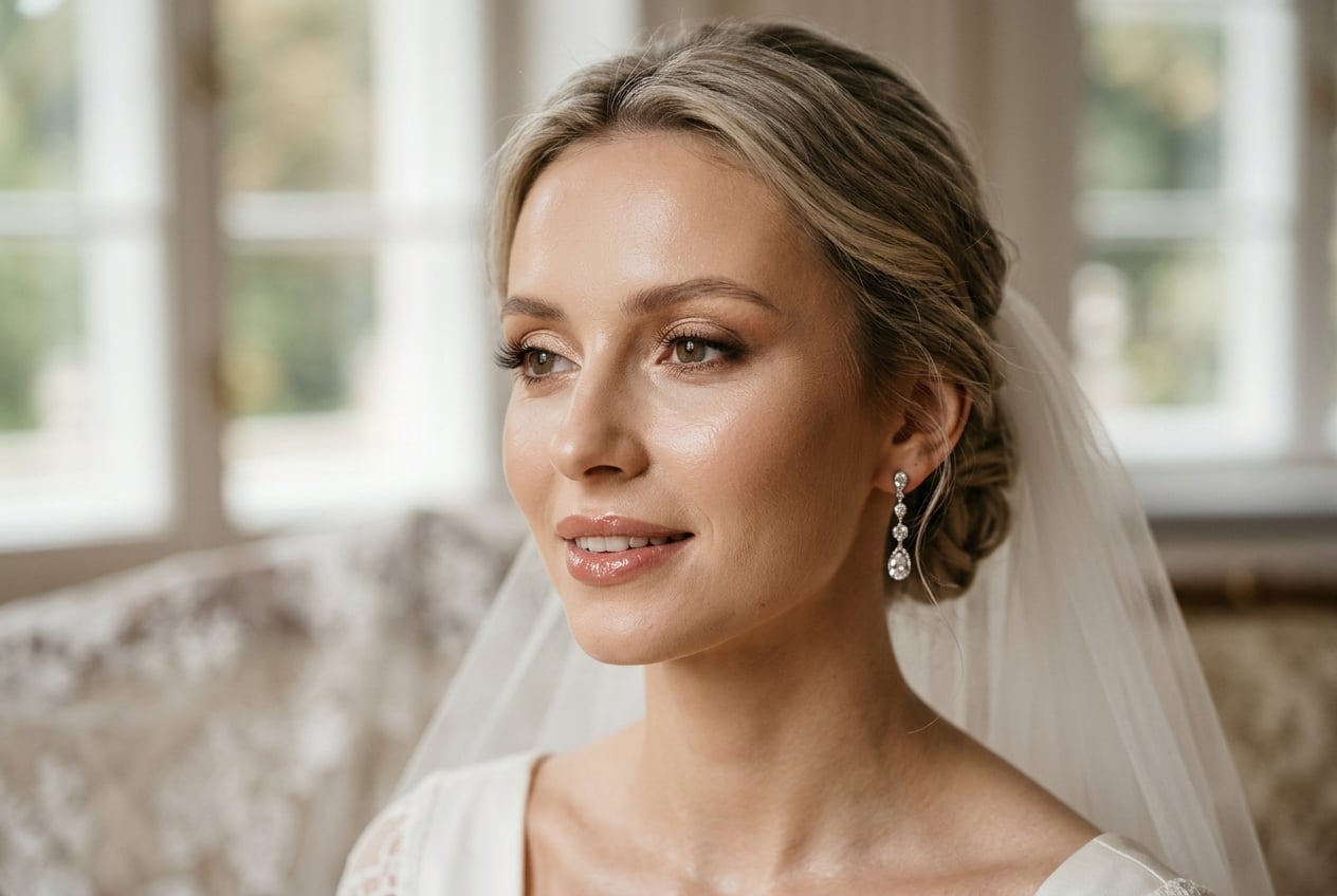 Soft-glam bridal beauty portrait with luminous skin