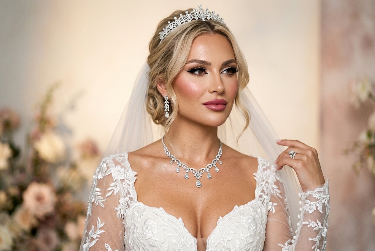 Glamorous bridal makeup with defined eyes