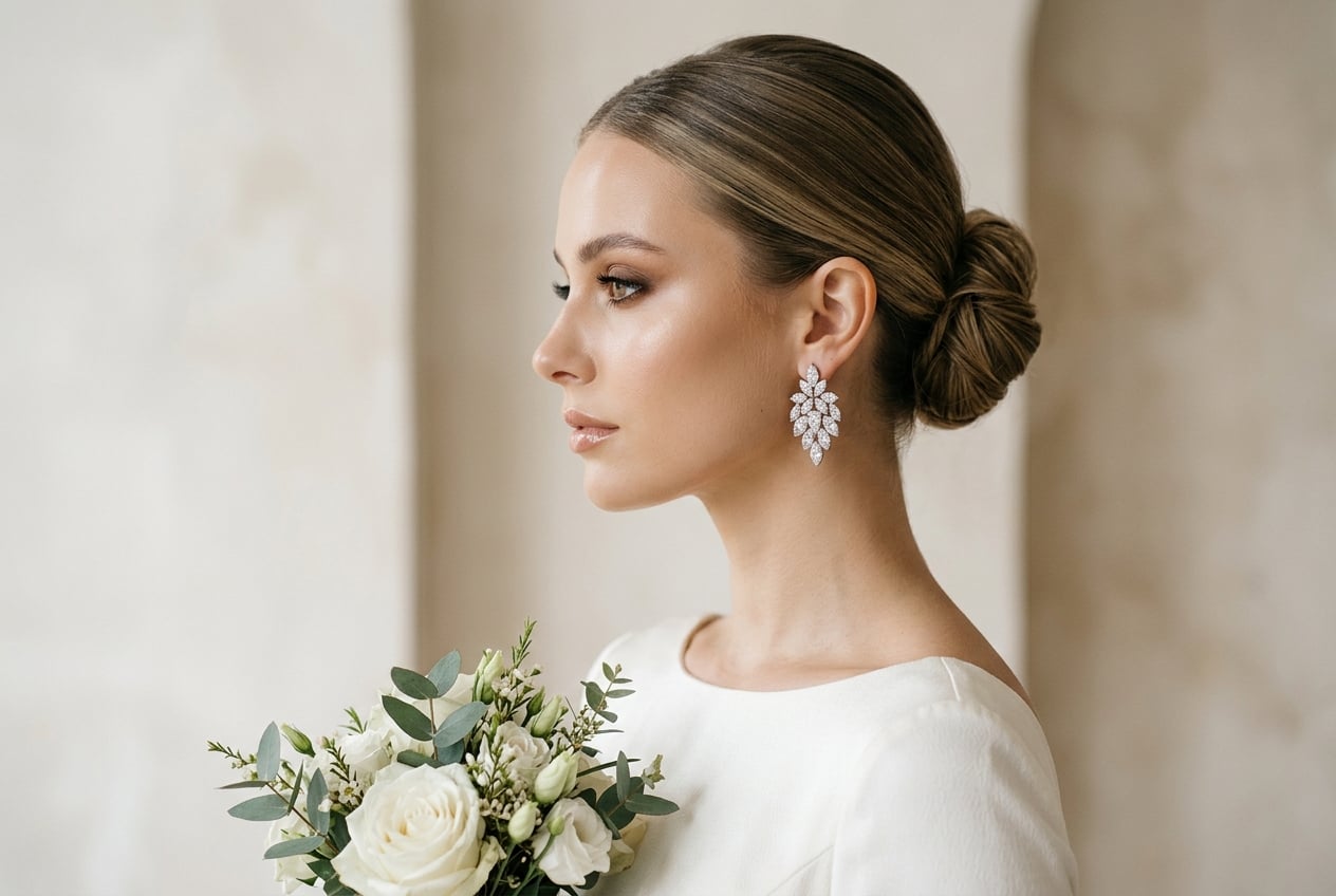 Elegant bridal profile with minimalist luxury aesthetic