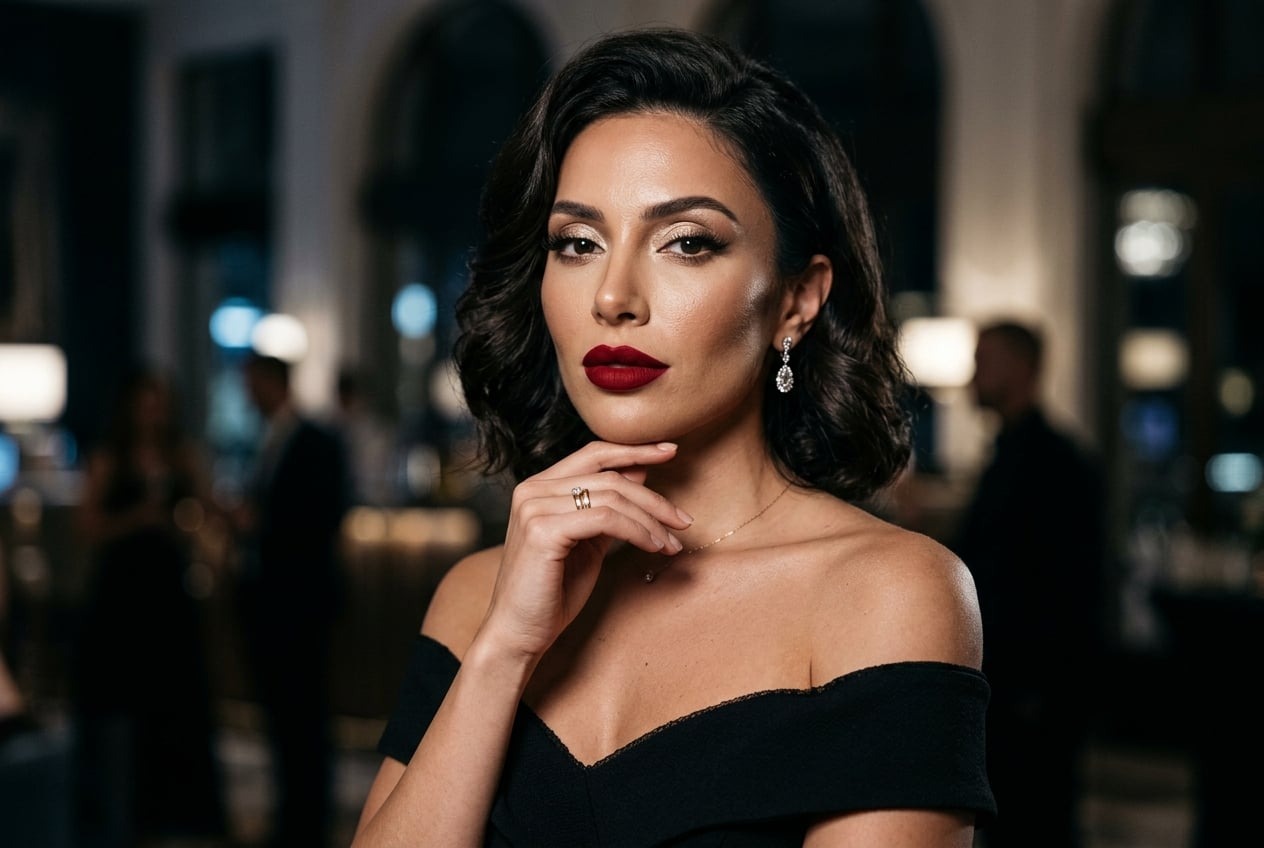Glamorous evening makeup with bold lips